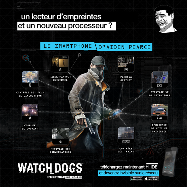 Image du jeu Watch Dogs mettant en scène le téléphone d'Aiden Pearce et ses nombreuses fonctionnalités.