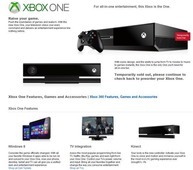 Fiche de précommande de la Xbox One sur le site de Dell